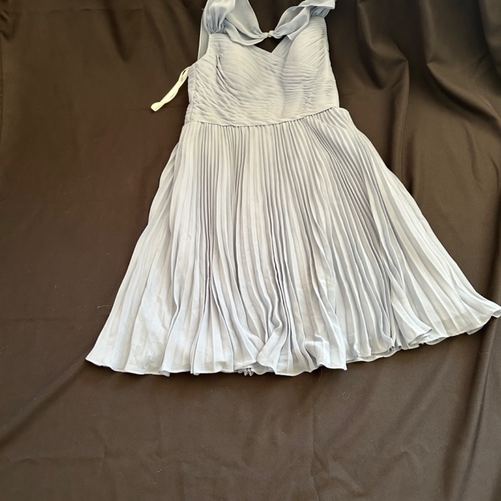 Azazie dusty blue knee length bridesmaids dress size 12